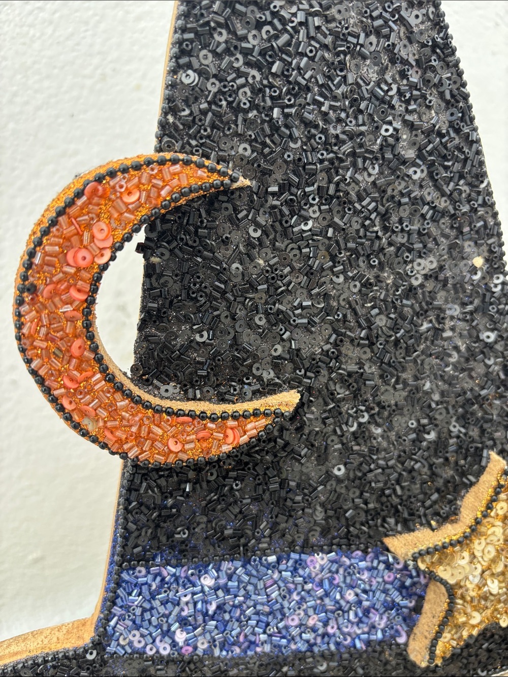 Sequin Witch Hat Holiday Décor - Black with Gold Star & Copper Moon - Picture 3 of 5